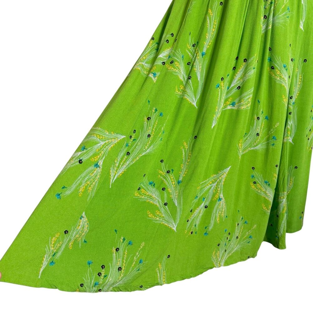 Free People Midi Dress Boho Fit Flare Floral Cap Sleeve Surplice Green 2 - Picture 4 of 8